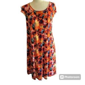 Gabby Skye Orange Pleated Floral Shift Dress Size 12